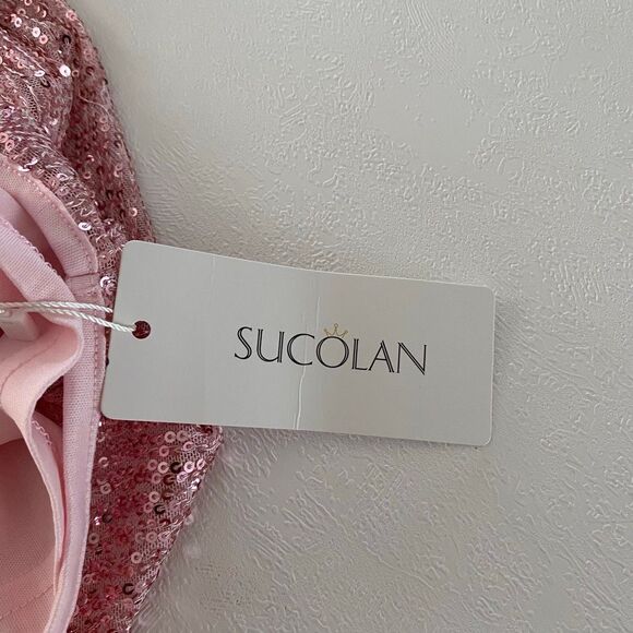Sucolan Pink Sequin Top NWT | Sparkly Short Sleeve Party Blouse Women’s Size L/X - Picture 7 of 8